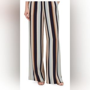 Women's striped black & orange high waisted wide leg pants size XL